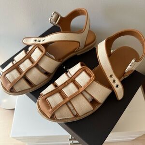 Freda Salvador Sera Fisherman Sandal in Ivory Canvas. Size 8